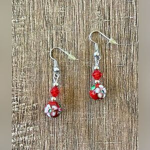 Women’s fashion jewelry metal earrings red multicolor Asian style cherry blossom